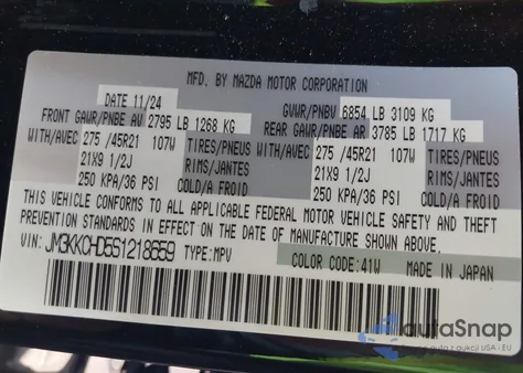 2025 Mazda Cx-90 3.3 Turbo Premium Sport z USA, uszkodzony, nr VIN JM3KKCHD5S1218659